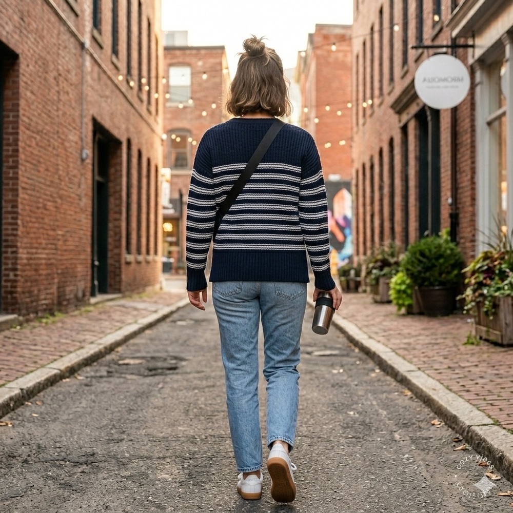 TIME AND TRU Nautical Navy & White Striped Sweater | Large (12-14) - Picture 2 of 4